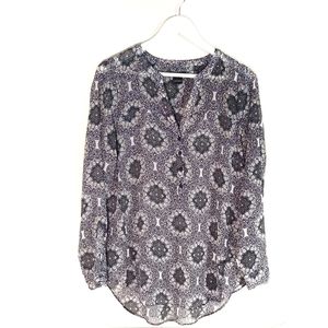 Lucky Brand sheer floral v neck blouse